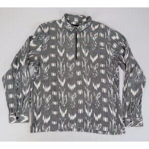 Stussy Shirt Size L Mens 1/4 Zip Ikat Popover Jacket Long Sleeve Gray White